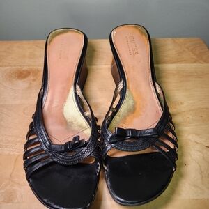 Guess Black and Gold Strappy Heels